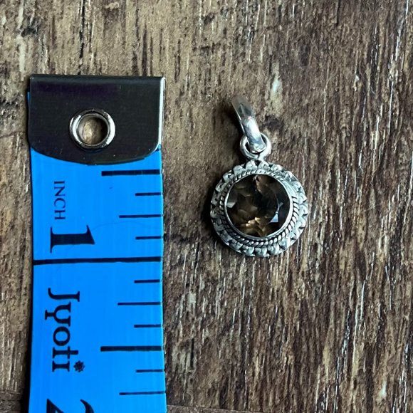 Dainty *Smoky Quartz* Pendant | Silver Necklace | Detail Engraved Border | EUC - Picture 5 of 8